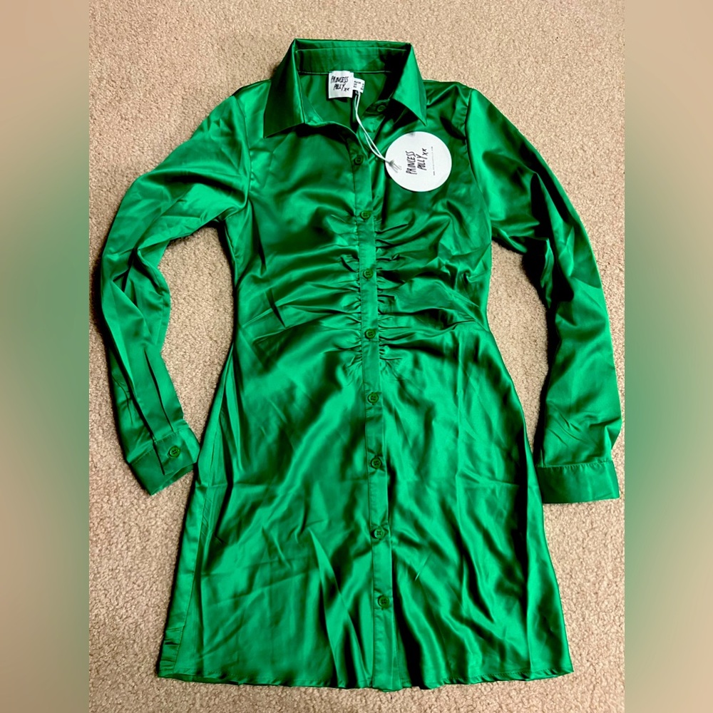 NWT Princess Polly Satin Green Mini Dress - Size 2 XS